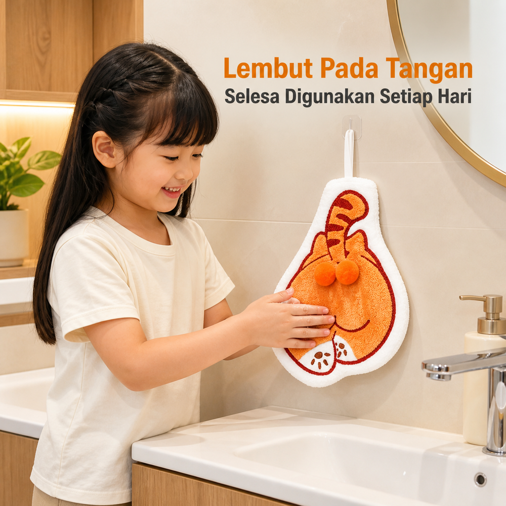 Tuala Tangan Gantung Kucing Comel – Lembut, Menyerap & Mudah Digantung