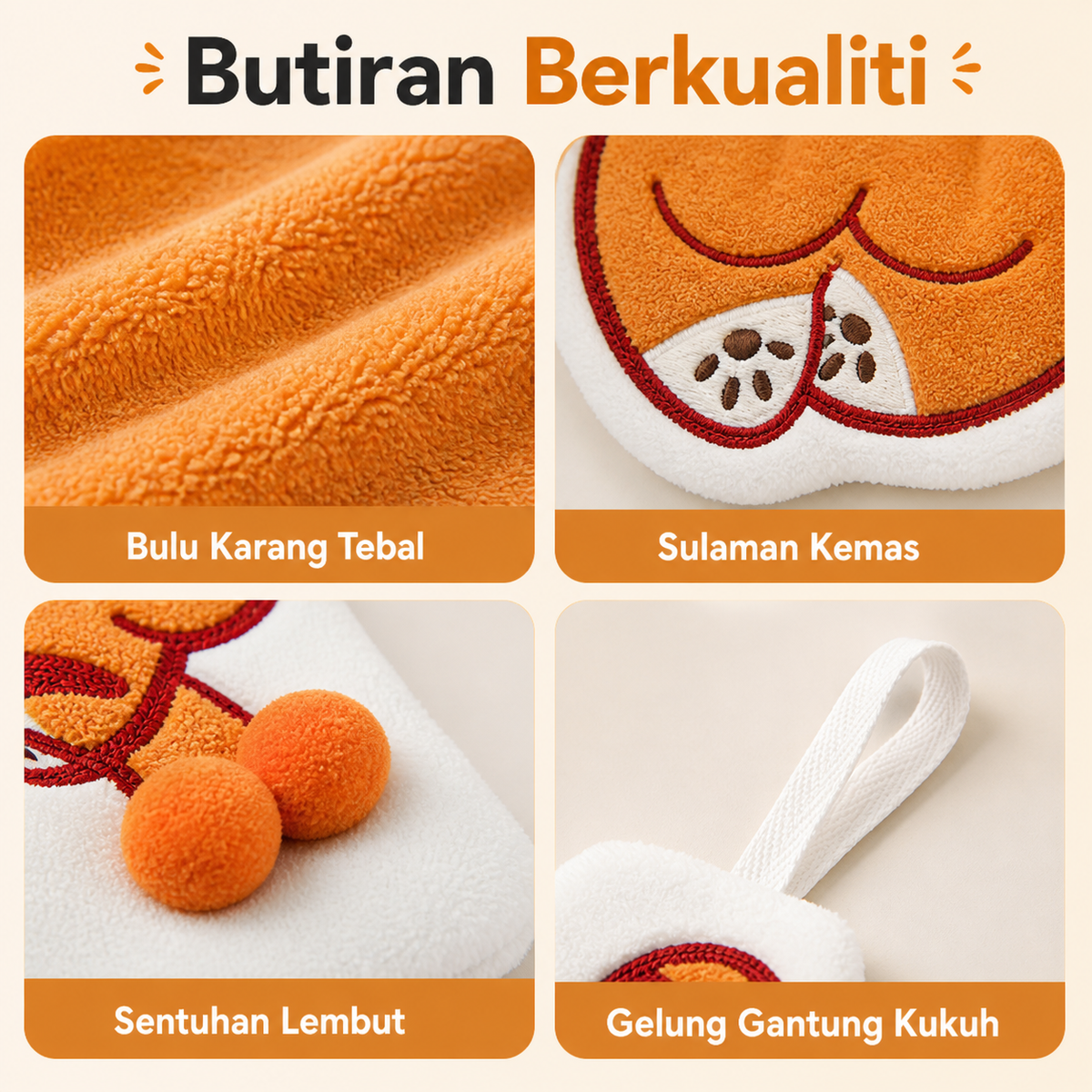 Tuala Tangan Gantung Kucing Comel – Lembut, Menyerap & Mudah Digantung